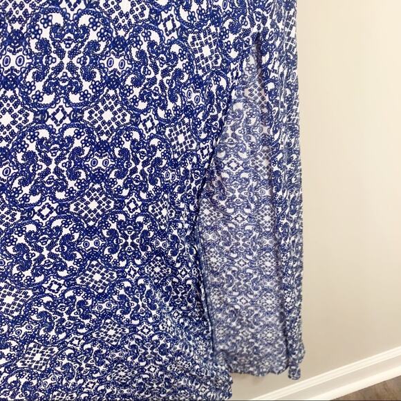 Lulus Mandala Daydream Blue/White Print Long Sleeve Dual Split Maxi Dress - Picture 8 of 9